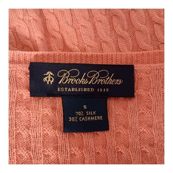 Brooks Brothers Silk Cashmere Sweater Cable Knit Salmon Pink Womens Small - Picture 5 of 6